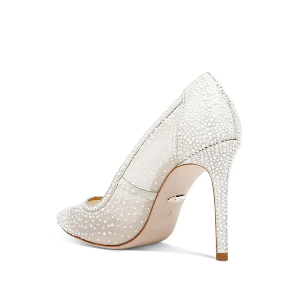 BADGLEY MISCHKA Womens Ivory Faux Adorned Weslee Iii Stiletto Pumps Shoes 6 - Picture 2 of 5